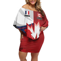 Custom Rugby France And Canada Family Matching Off Shoulder Short Dress and Hawaiian Shirt Le XV de France Vs Canucks