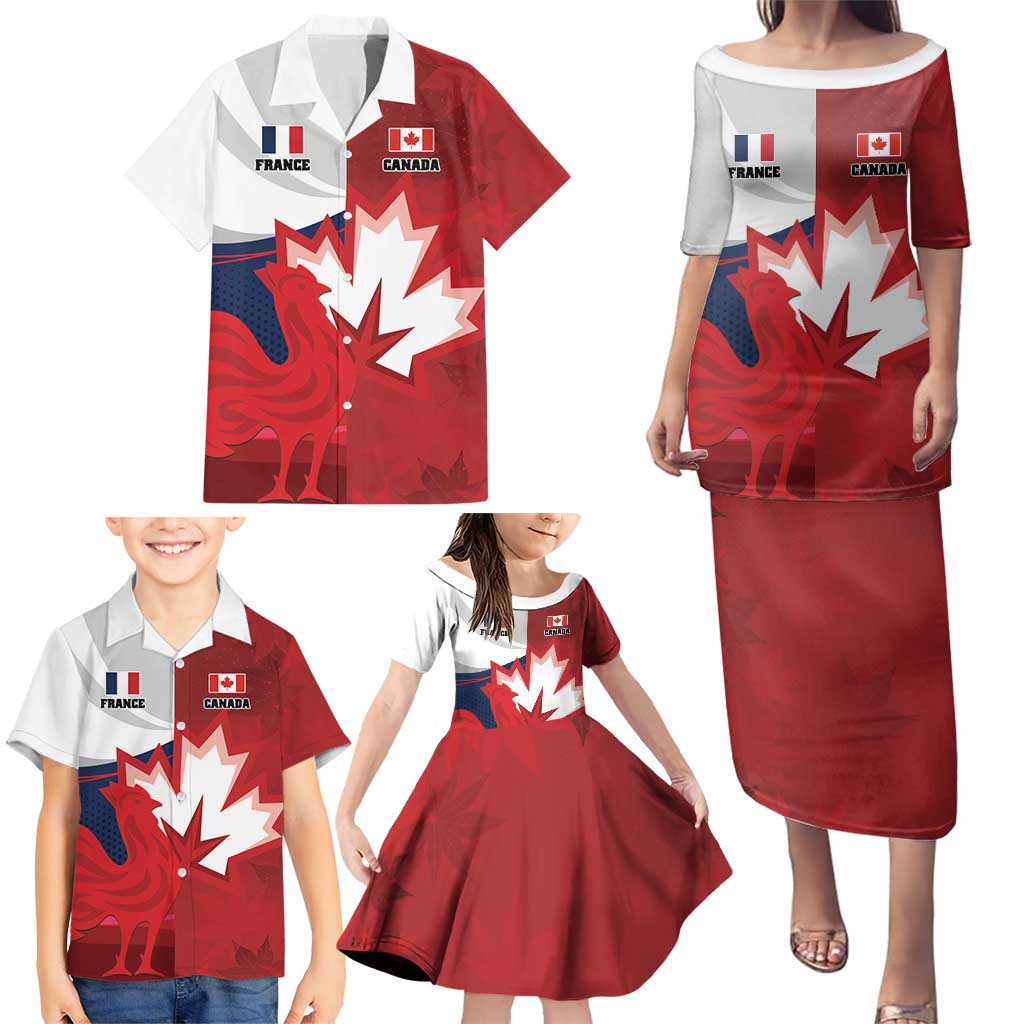 Custom Rugby France And Canada Family Matching Puletasi and Hawaiian Shirt Le XV de France Vs Canucks