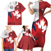 Custom Rugby France And Canada Family Matching Short Sleeve Bodycon Dress and Hawaiian Shirt Le XV de France Vs Canucks
