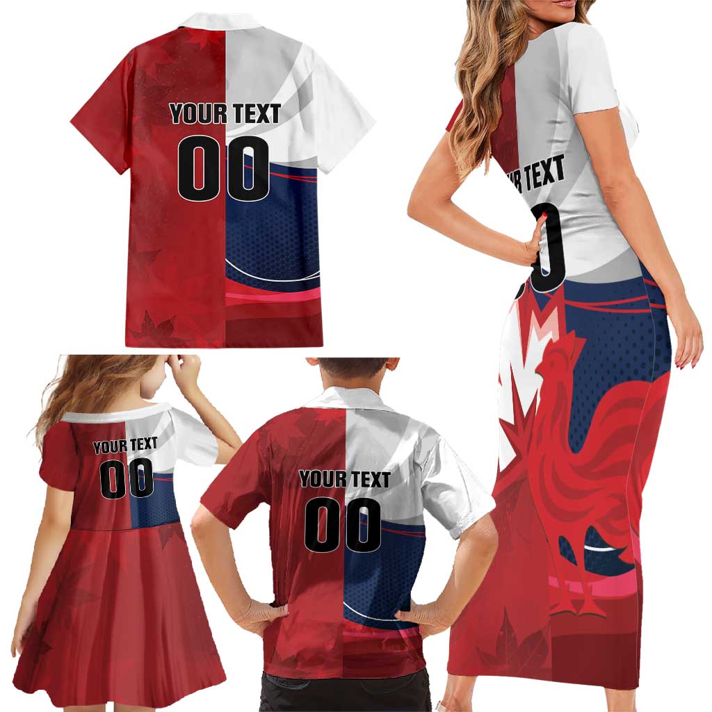 Custom Rugby France And Canada Family Matching Short Sleeve Bodycon Dress and Hawaiian Shirt Le XV de France Vs Canucks