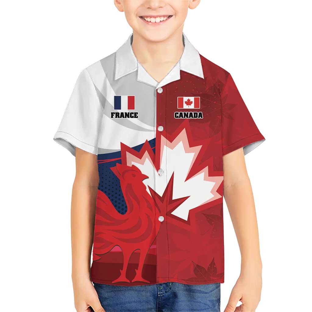 Custom Rugby France And Canada Family Matching Short Sleeve Bodycon Dress and Hawaiian Shirt Le XV de France Vs Canucks