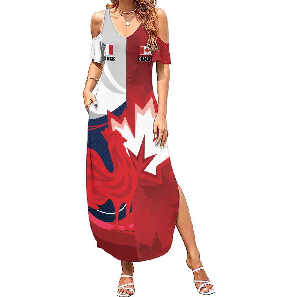 Custom Rugby France And Canada Family Matching Summer Maxi Dress and Hawaiian Shirt Le XV de France Vs Canucks