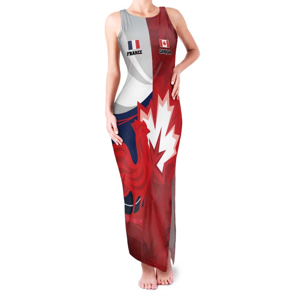 Custom Rugby France And Canada Family Matching Tank Maxi Dress and Hawaiian Shirt Le XV de France Vs Canucks