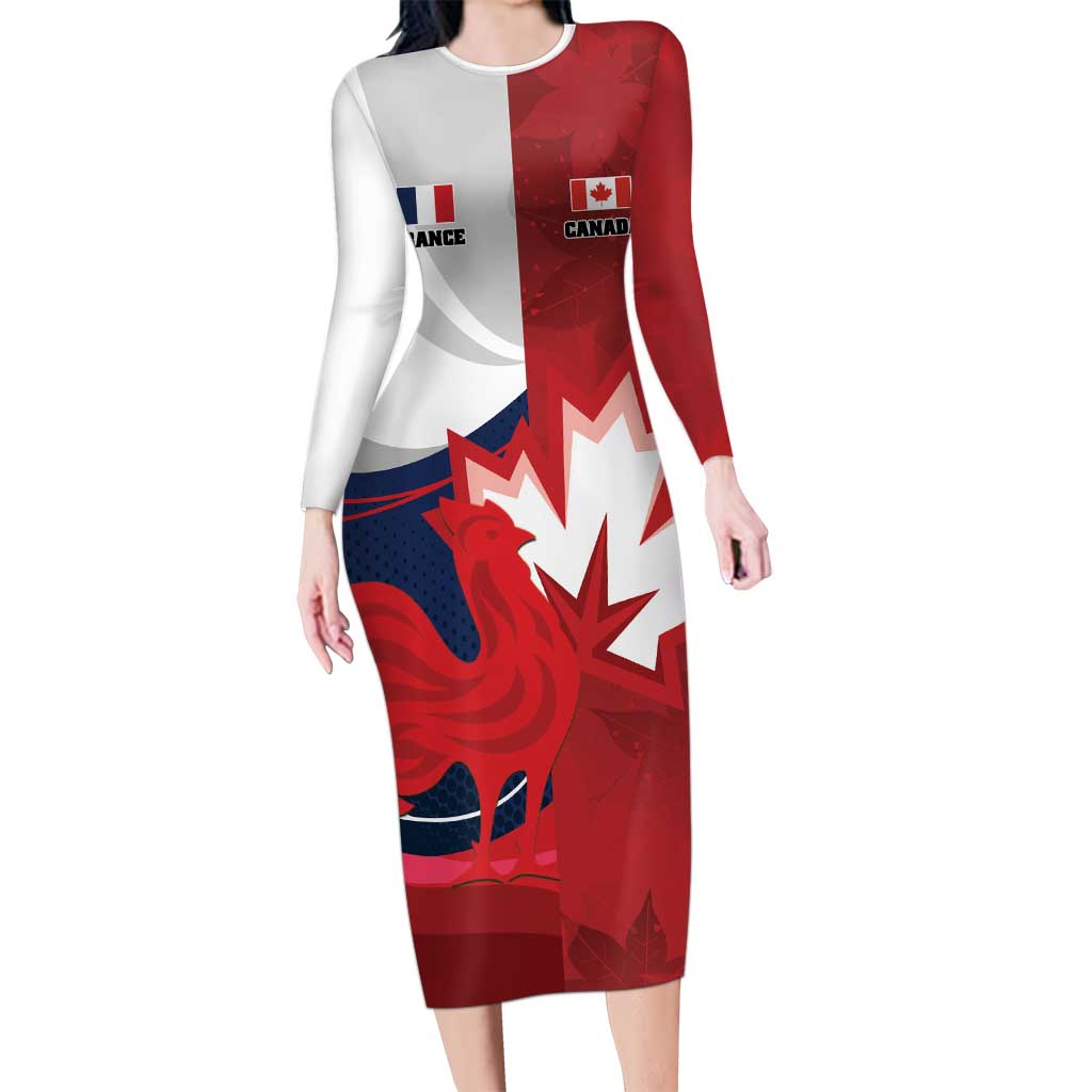 Custom Rugby France And Canada Long Sleeve Bodycon Dress Le XV de France Vs Canucks