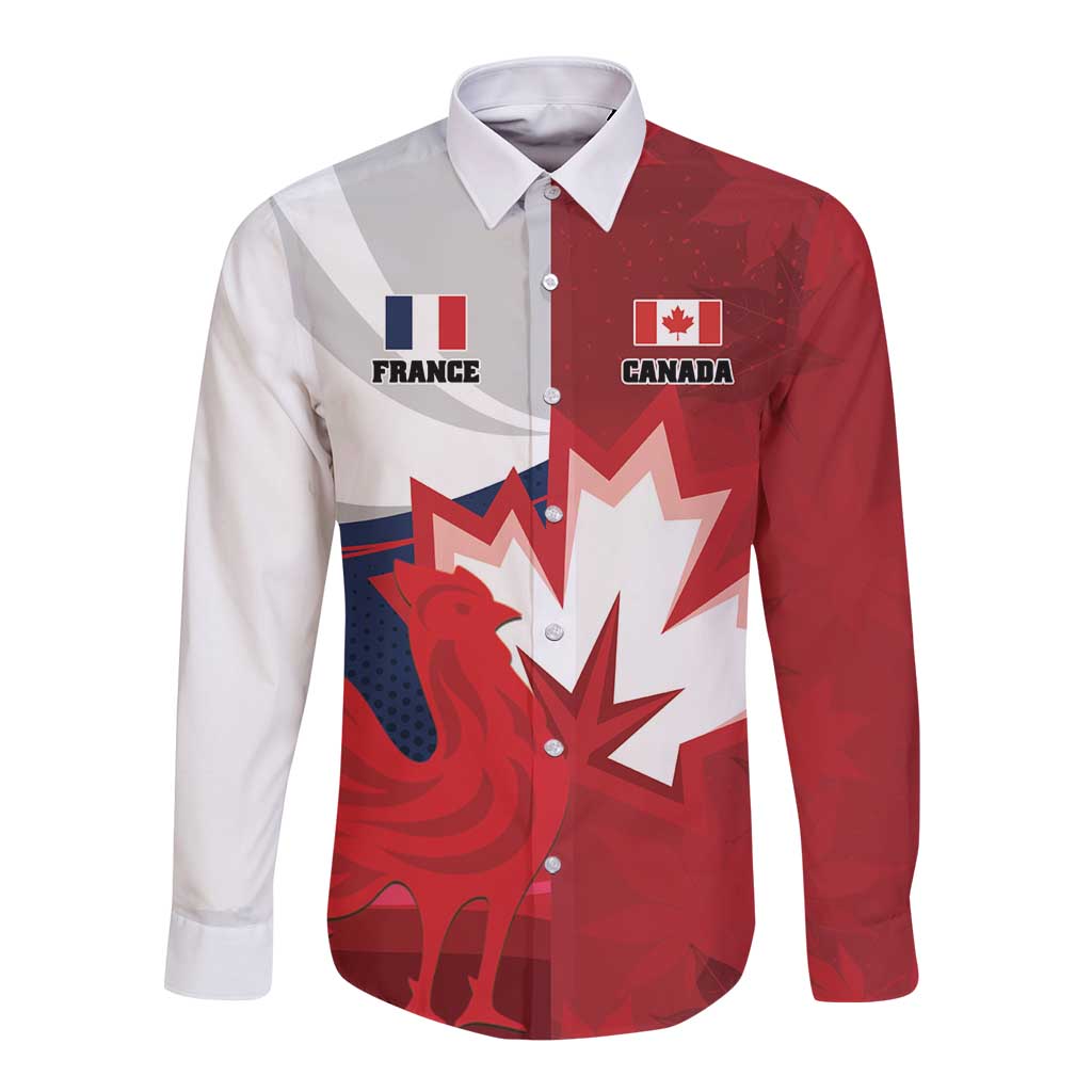 Custom Rugby France And Canada Long Sleeve Button Shirt Le XV de France Vs Canucks