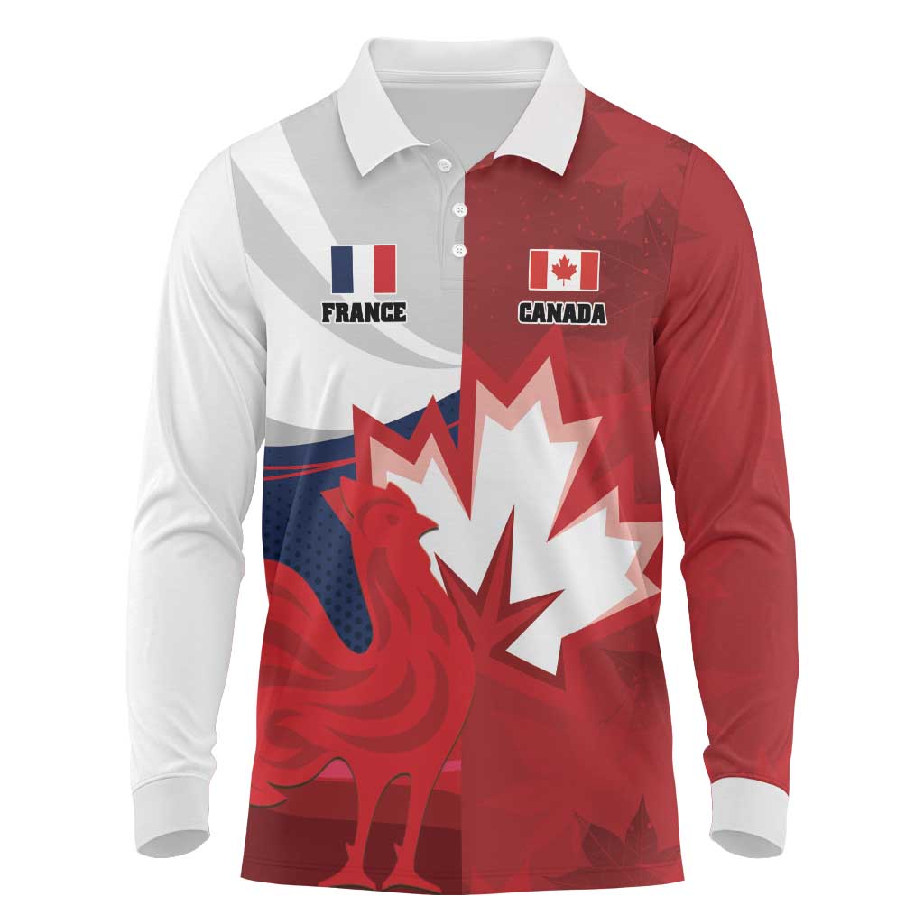 Custom Rugby France And Canada Long Sleeve Polo Shirt Le XV de France Vs Canucks
