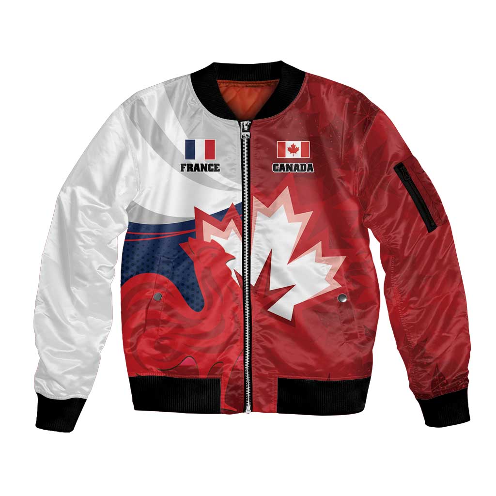 Custom Rugby France And Canada Sleeve Zip Bomber Jacket Le XV de France Vs Canucks
