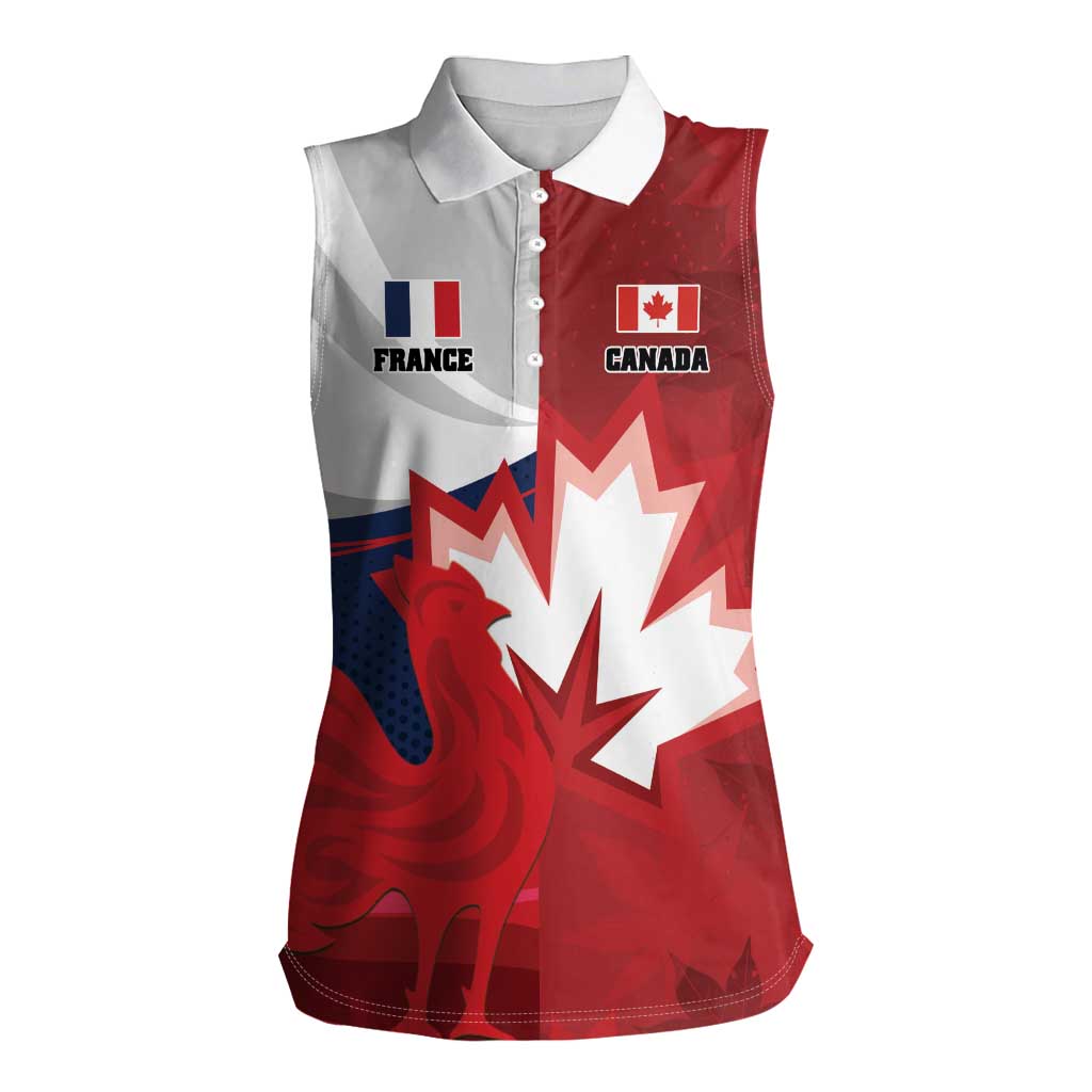 Custom Rugby France And Canada Women Sleeveless Polo Shirt Le XV de France Vs Canucks