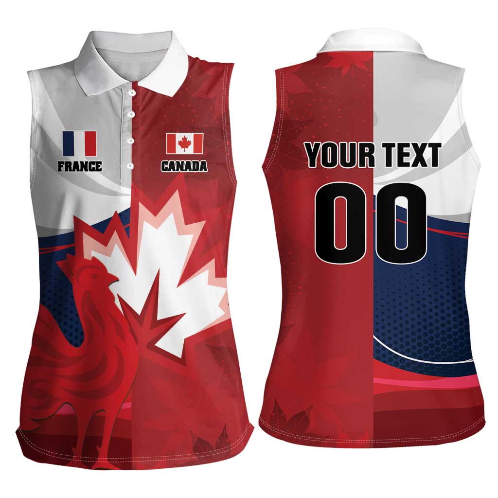 Custom Rugby France And Canada Women Sleeveless Polo Shirt Le XV de France Vs Canucks