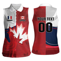 Custom Rugby France And Canada Women Sleeveless Polo Shirt Le XV de France Vs Canucks