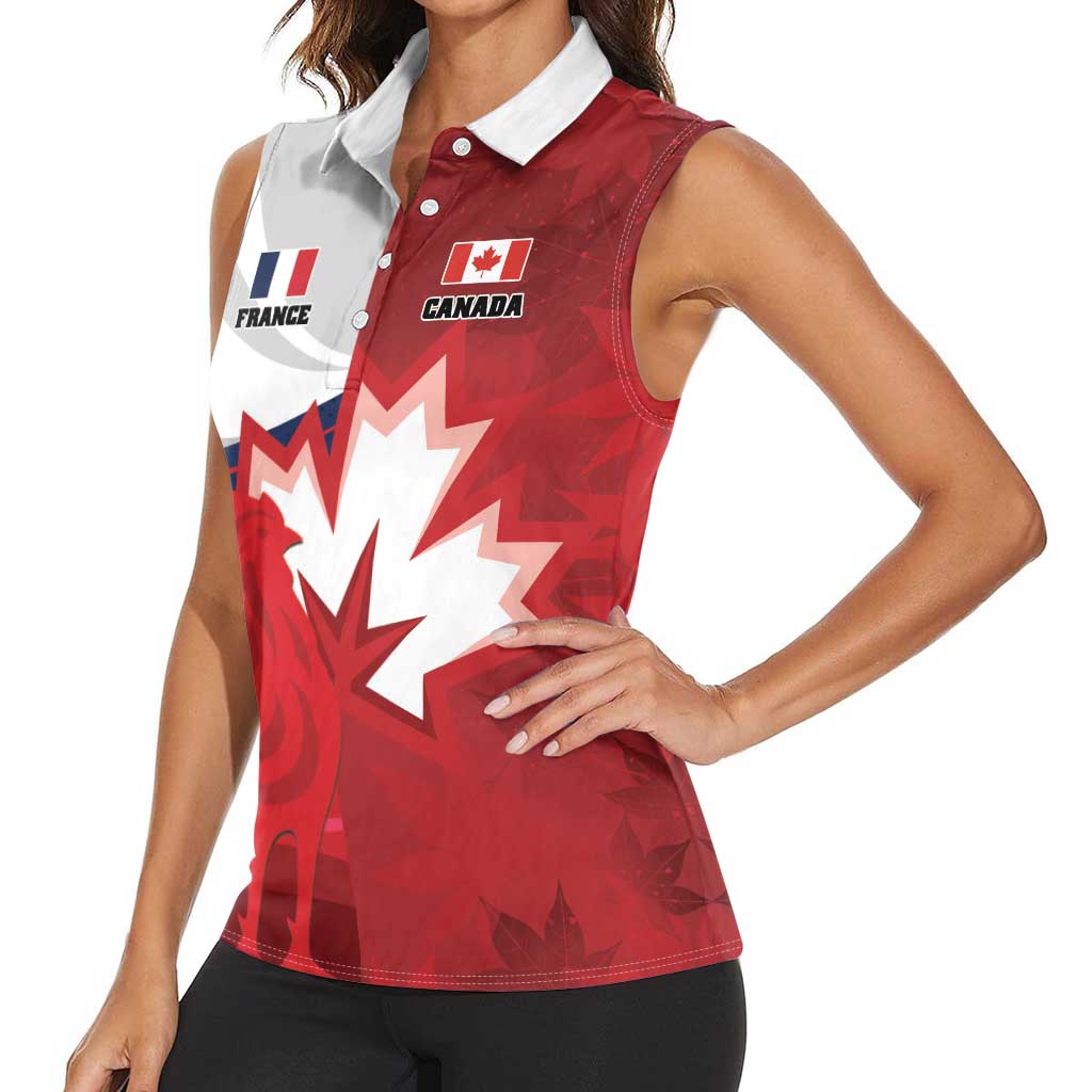 Custom Rugby France And Canada Women Sleeveless Polo Shirt Le XV de France Vs Canucks