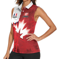 Custom Rugby France And Canada Women Sleeveless Polo Shirt Le XV de France Vs Canucks