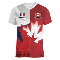 Custom Rugby France And Canada Women V-Neck T-Shirt Le XV de France Vs Canucks