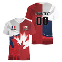 Custom Rugby France And Canada Women V-Neck T-Shirt Le XV de France Vs Canucks