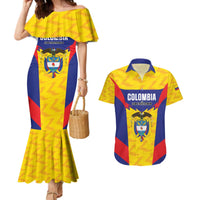 Custom Football Colombia Couples Matching Mermaid Dress and Hawaiian Shirt Los Cafeteros Go Champions