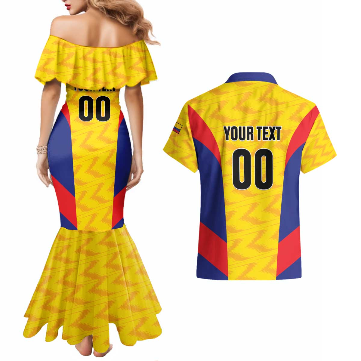 Custom Football Colombia Couples Matching Mermaid Dress and Hawaiian Shirt Los Cafeteros Go Champions