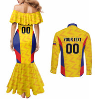 Custom Football Colombia Couples Matching Mermaid Dress and Long Sleeve Button Shirt Los Cafeteros Go Champions