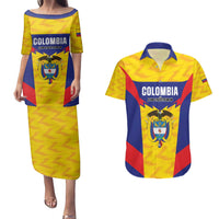 Custom Football Colombia Couples Matching Puletasi and Hawaiian Shirt Los Cafeteros Go Champions
