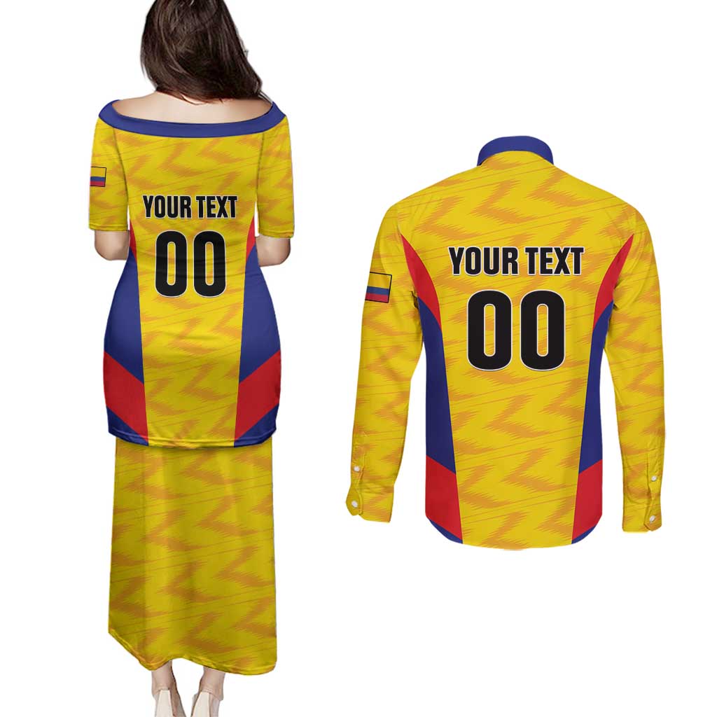 Custom Football Colombia Couples Matching Puletasi and Long Sleeve Button Shirt Los Cafeteros Go Champions