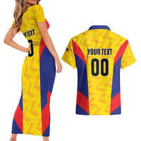 Custom Football Colombia Couples Matching Short Sleeve Bodycon Dress and Hawaiian Shirt Los Cafeteros Go Champions