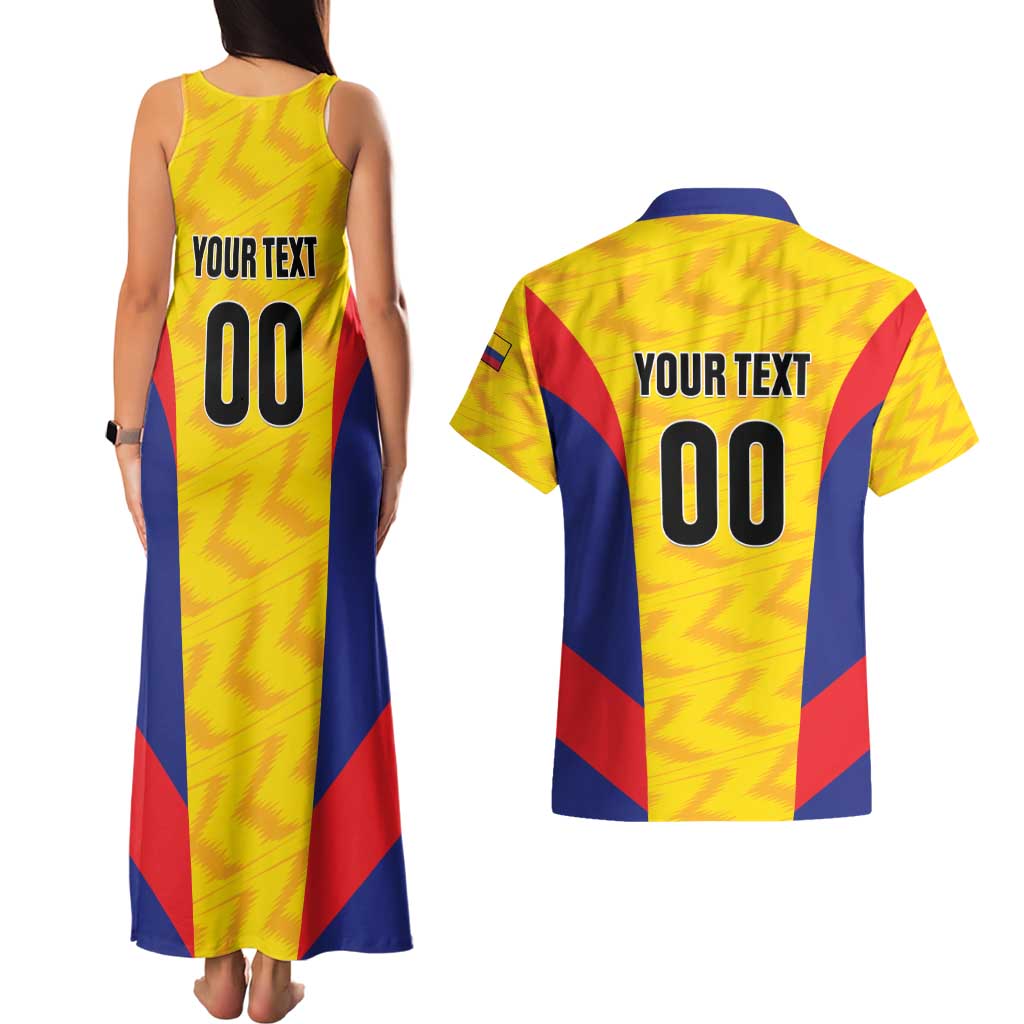 Custom Football Colombia Couples Matching Tank Maxi Dress and Hawaiian Shirt Los Cafeteros Go Champions