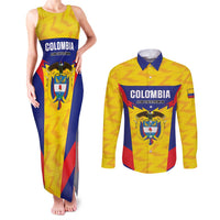 Custom Football Colombia Couples Matching Tank Maxi Dress and Long Sleeve Button Shirt Los Cafeteros Go Champions