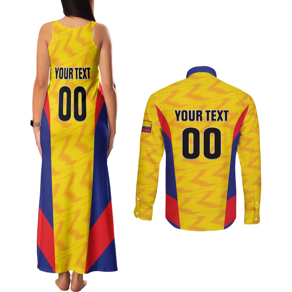 Custom Football Colombia Couples Matching Tank Maxi Dress and Long Sleeve Button Shirt Los Cafeteros Go Champions
