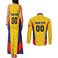 Custom Football Colombia Couples Matching Tank Maxi Dress and Long Sleeve Button Shirt Los Cafeteros Go Champions