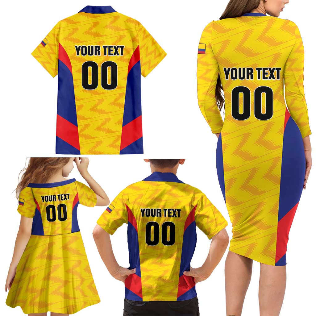 Custom Football Colombia Family Matching Long Sleeve Bodycon Dress and Hawaiian Shirt Los Cafeteros Go Champions