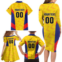 Custom Football Colombia Family Matching Long Sleeve Bodycon Dress and Hawaiian Shirt Los Cafeteros Go Champions