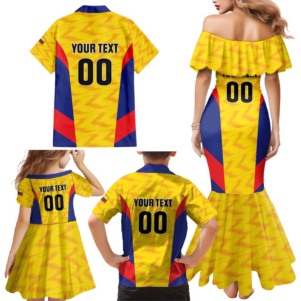 Custom Football Colombia Family Matching Mermaid Dress and Hawaiian Shirt Los Cafeteros Go Champions