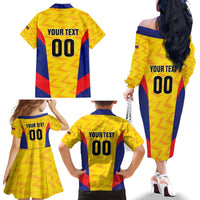 Custom Football Colombia Family Matching Off The Shoulder Long Sleeve Dress and Hawaiian Shirt Los Cafeteros Go Champions