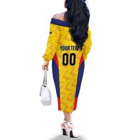 Custom Football Colombia Family Matching Off The Shoulder Long Sleeve Dress and Hawaiian Shirt Los Cafeteros Go Champions