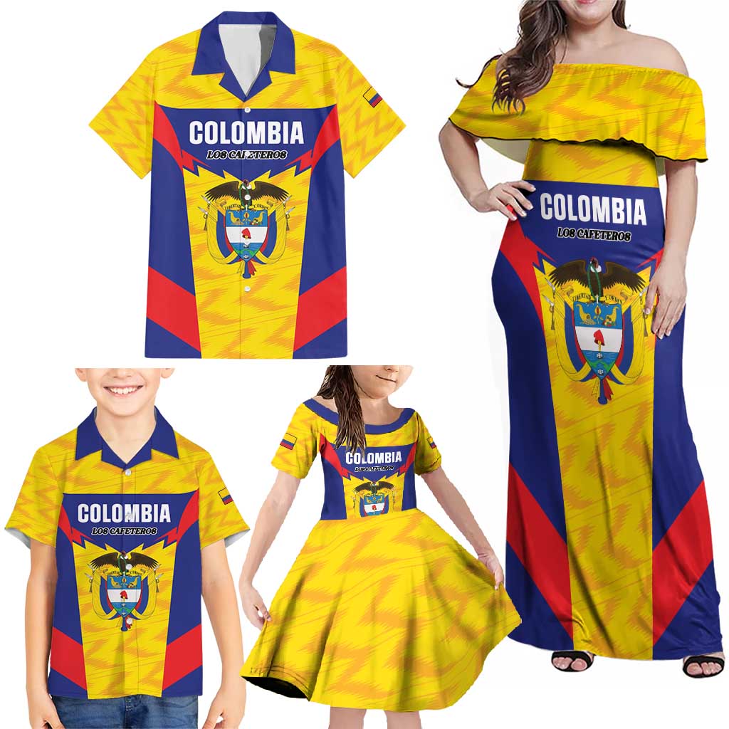 Custom Football Colombia Family Matching Off Shoulder Maxi Dress and Hawaiian Shirt Los Cafeteros Go Champions