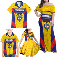 Custom Football Colombia Family Matching Off Shoulder Maxi Dress and Hawaiian Shirt Los Cafeteros Go Champions