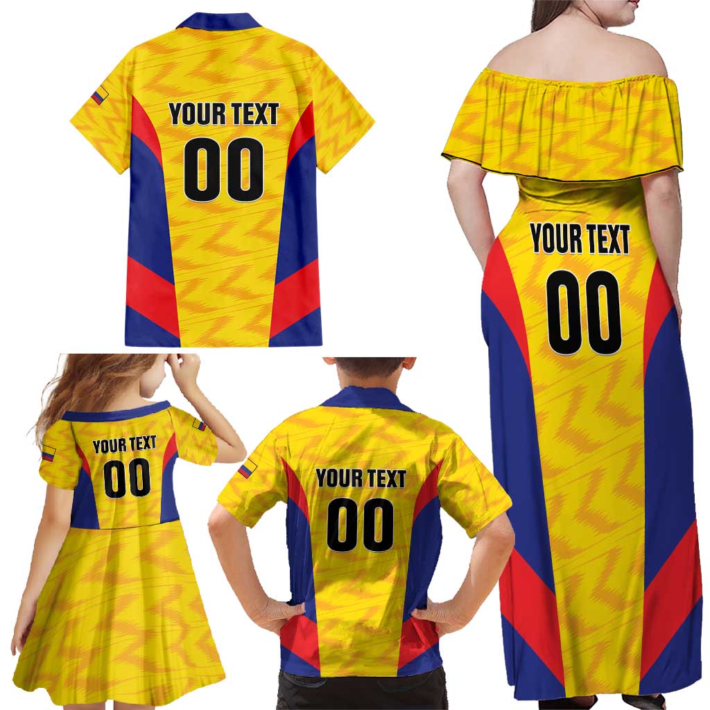 Custom Football Colombia Family Matching Off Shoulder Maxi Dress and Hawaiian Shirt Los Cafeteros Go Champions