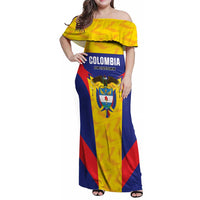 Custom Football Colombia Family Matching Off Shoulder Maxi Dress and Hawaiian Shirt Los Cafeteros Go Champions