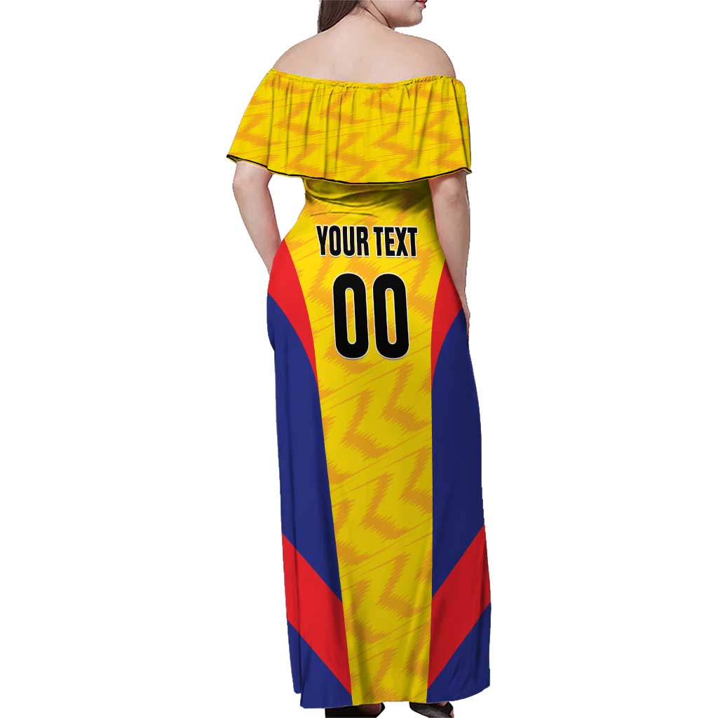 Custom Football Colombia Family Matching Off Shoulder Maxi Dress and Hawaiian Shirt Los Cafeteros Go Champions