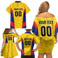Custom Football Colombia Family Matching Off Shoulder Short Dress and Hawaiian Shirt Los Cafeteros Go Champions