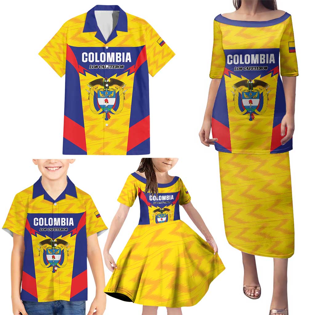Custom Football Colombia Family Matching Puletasi and Hawaiian Shirt Los Cafeteros Go Champions