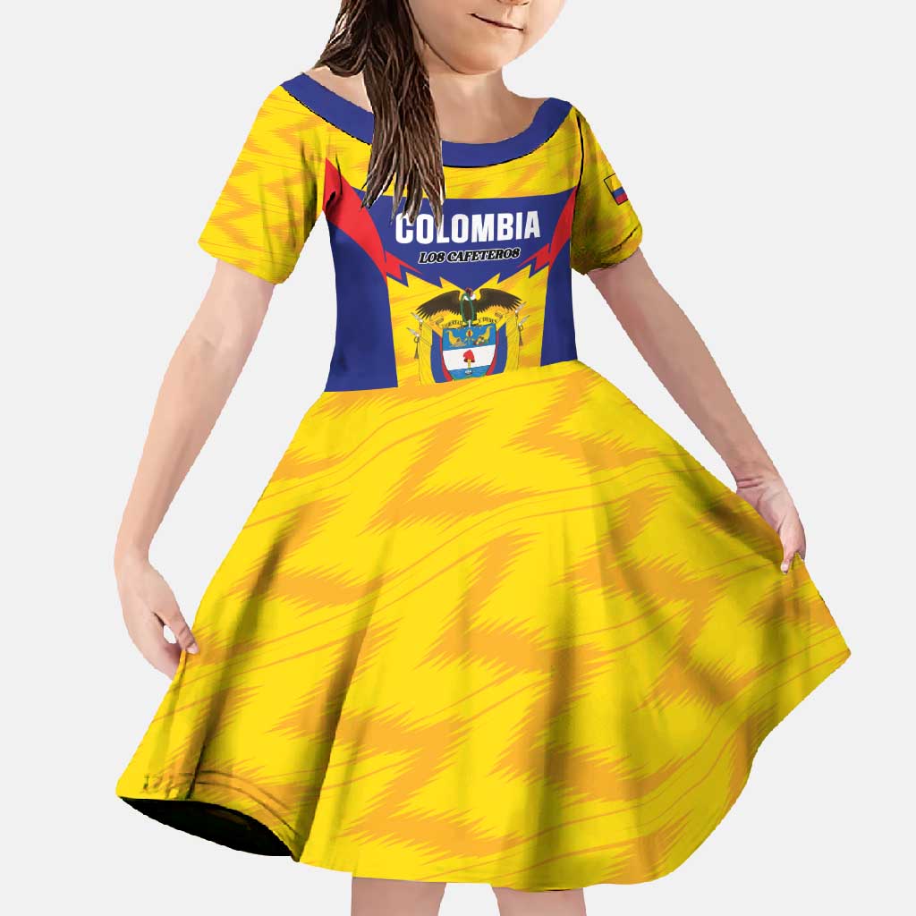 Custom Football Colombia Family Matching Short Sleeve Bodycon Dress and Hawaiian Shirt Los Cafeteros Go Champions