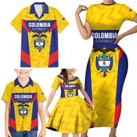 Custom Football Colombia Family Matching Short Sleeve Bodycon Dress and Hawaiian Shirt Los Cafeteros Go Champions