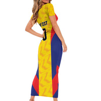 Custom Football Colombia Family Matching Short Sleeve Bodycon Dress and Hawaiian Shirt Los Cafeteros Go Champions
