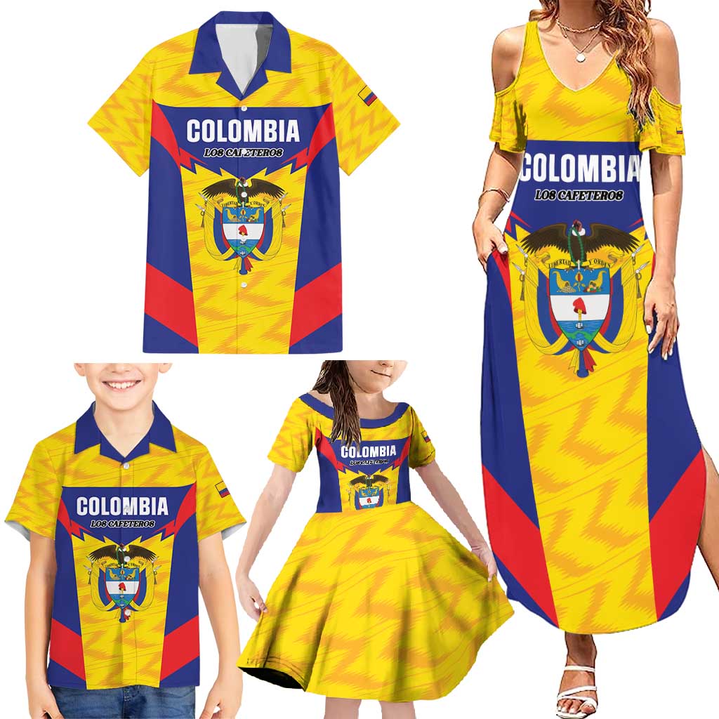 Custom Football Colombia Family Matching Summer Maxi Dress and Hawaiian Shirt Los Cafeteros Go Champions