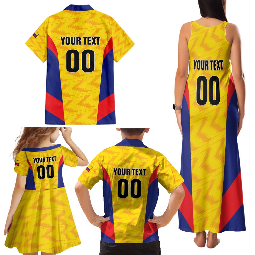 Custom Football Colombia Family Matching Tank Maxi Dress and Hawaiian Shirt Los Cafeteros Go Champions