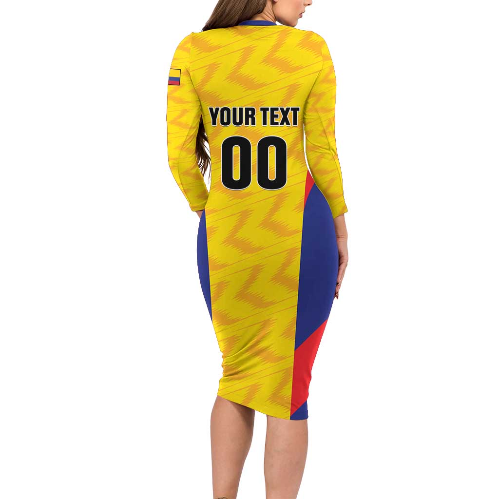 Custom Football Colombia Long Sleeve Bodycon Dress Los Cafeteros Go Champions