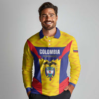 Custom Football Colombia Long Sleeve Polo Shirt Los Cafeteros Go Champions
