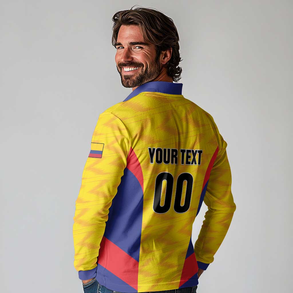 Custom Football Colombia Long Sleeve Polo Shirt Los Cafeteros Go Champions