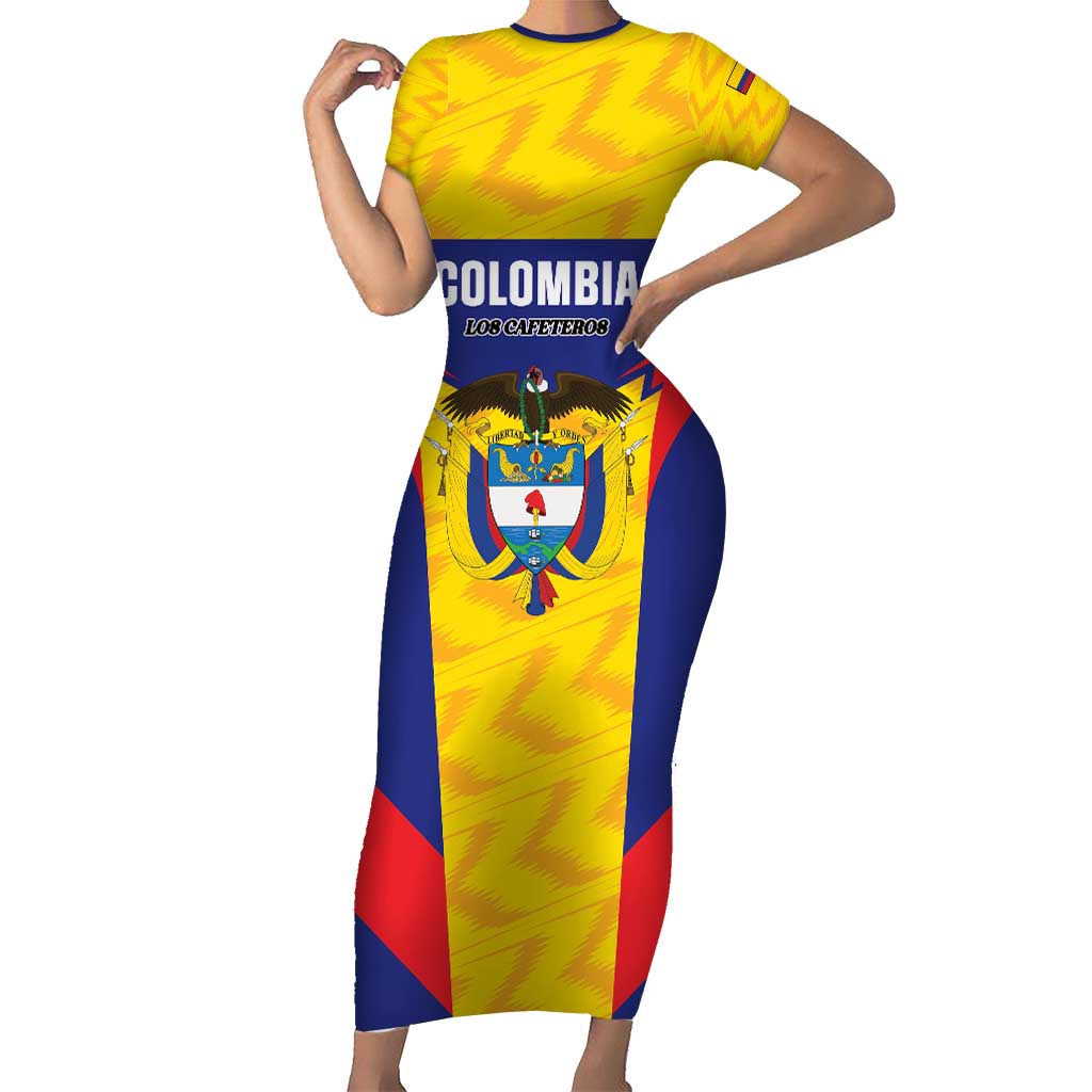Custom Football Colombia Short Sleeve Bodycon Dress Los Cafeteros Go Champions
