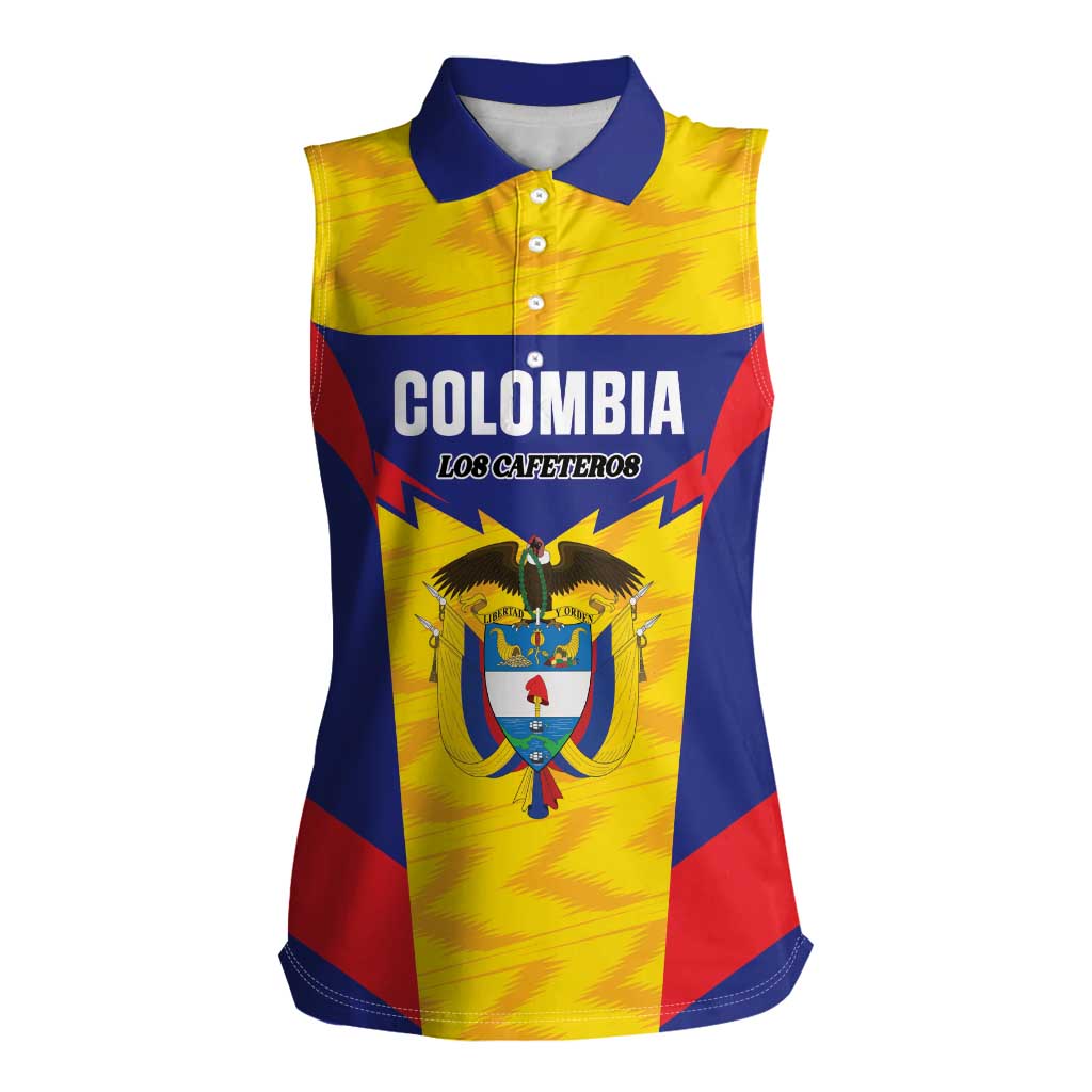 Custom Football Colombia Women Sleeveless Polo Shirt Los Cafeteros Go Champions